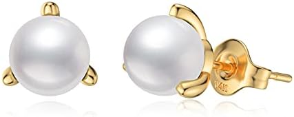 14K Solid Gold Handpicked Freshwater Cultured Pearl Earrings for Women, Round Pearl Stud Earrings Jewelry Anniversary Birthday Gift for Her, Mom, Wife, Girlfriend