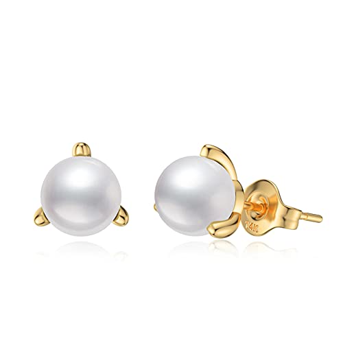 14K Solid Gold Handpicked Freshwater Cultured Pearl Earrings For Women, Round Pearl Stud Earrings Jewelry Anniversary Birthday Gift For Her, Mom, Wife, Girlfriend #TOP4