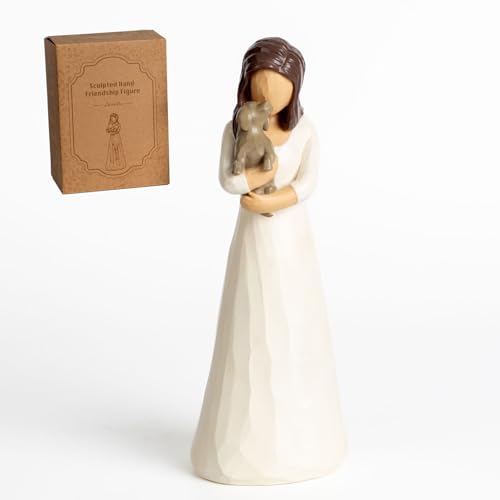 DANVON Dog Memorial Gifts for Loss of Dog, Hand-Painted Resin Dog Figurines, Girl Hugging Dog Statue for Friendship, Carved Hand-Painted Figure with Gift Box, Happy Friendship Decor for Dog Lovers