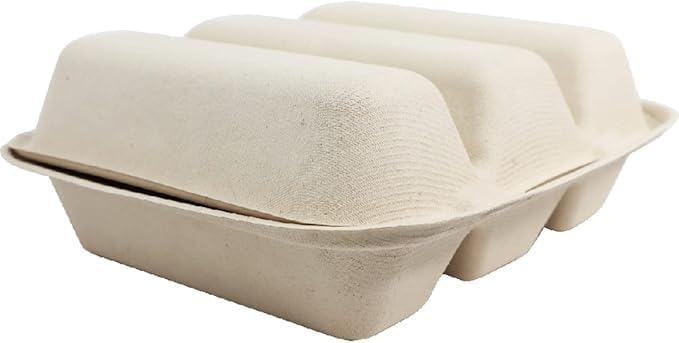 World Centric TO-SC-T39-LFS Plant Fiber 9.25 x 8 x 3 Equal Three Compartment Take Out Taco Box Container, PFAS Free, 300 per Case