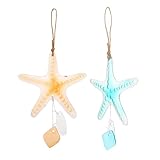 Toyvian 2 Stück Seestern Windspiel aus Glas Blau und Apricot Langlebig Wetterfest Dekoratives Glockenspiel für Terrasse und Garten