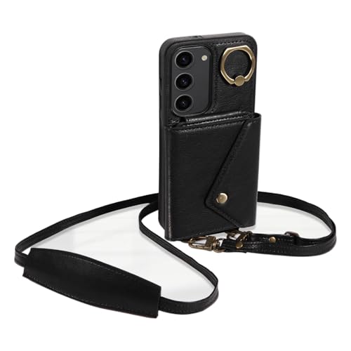 Coque Samsung S23 Antichoc Militaire : Étui Portefeuille avec Anneau Rotatif et Béquille - Noir