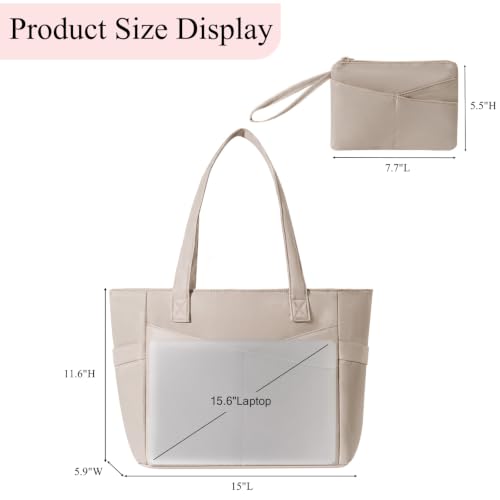 Image of CTWWFS Large Tote Bag for Women with Zipper, Nylon Lightweight Work Tote with 15.6 inch Laptop Sleeve, Nurse Bag for Work College