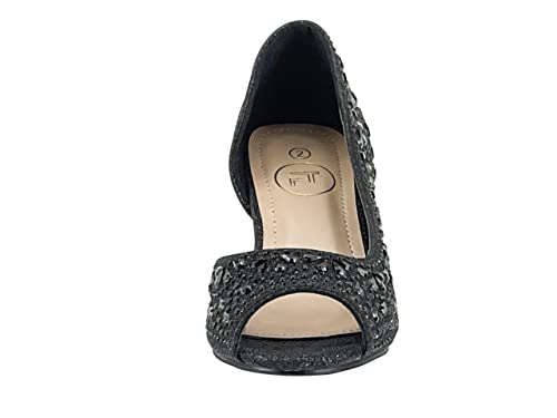 Fifty Tops Girls Fashion Kitten Heels - Glittering Rhinestone Dress Shoes For Kids - Peep Toe Low Pump Sandals For Fancy Events - Great For Weddings, Pageants, Church, Color Black 2,Us 4 Big Kid #TOP5