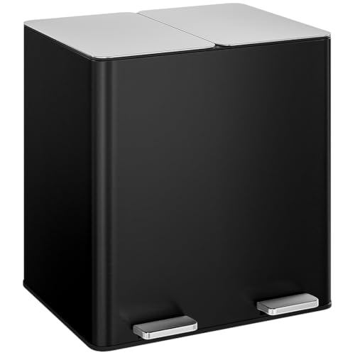 STEELSØN Gloas Mülleimer 2 Fächer – Mülltrennsystem Küche 2x15 L aus Edelstahl Schwarz – Tretmülleimer mit Soft-Close-Funktion & Geruchsfilter – Abfalleimer mit Inneneimer für Recycling & Restmüll