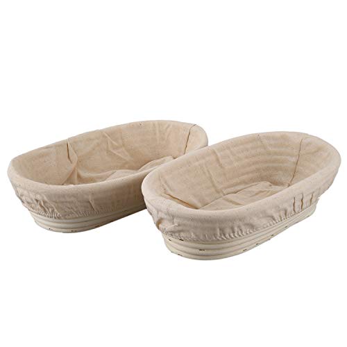 Luntus 2 pièces 25 cm / 10 pouces Bread Basket Rattan Proofing Liner Round Oval Fruit Tray Pâte Récipient pour aliments Cover