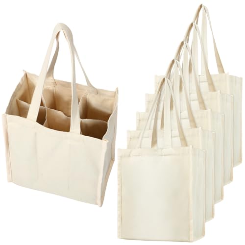 Berlune 6 Pcs Reusable 6 Bottle Wine Tote Bags with Divider and Handles