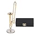 Copper Miniature Trombone with Stand and Case, Miniature Trombone Dollhouse Musical Instruments Accessories Mini Musical Instrument Dollhouse Trombone Model