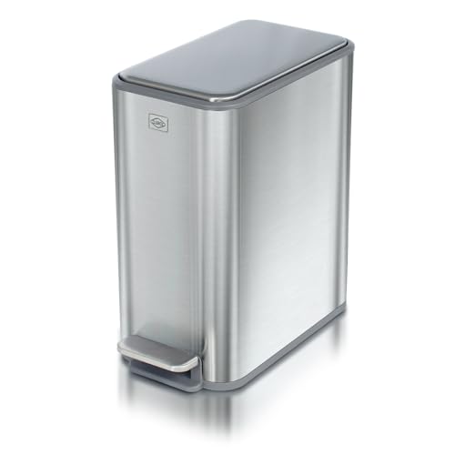 Clorox Slim Trash Can - 2.6 Gallon (10 Liter) Small Metal Trash Can with Soft Close Lid, Step Pedal, Removable Bucket - Stainless Steel Waste Bin for Narrow Spaces, Bathroom, and Office - image 1