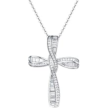 FANCIME Cross Necklace For Women Sterling Silver Cubic Zirconia Twisted Cross Infinity Open Loop Pendant Gift For Women, 18" Extender