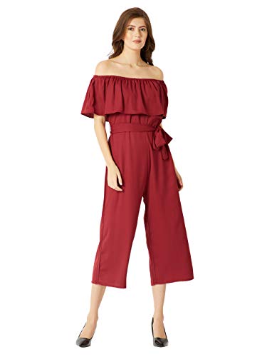 Image of Miss Chase Women's Blue Off-Shoulder Ruffled Midi Jumpsuit