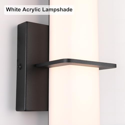 Aoceley 15.7inches Modern Led Wall Sconces,18W 3000K 1200Lumen Bathroom Vanity Wall Lights with White Acrylic Lampshade,Indoor Hardwired Wall Lamp for Bedroom Living Room(Black,2-Pack) by Aoceley - Used condition - Image 3