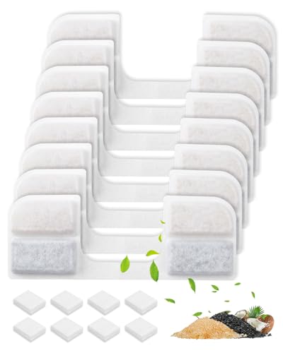 MyfatBOSS Lot de 8 cartouches filtrantes à eau, 8 éponges de pompe à eau, filtres de rechange, compatibles avec FEELNEEDY 3,2 l FN-W17, filtre de rechange pour fontaine à eau pour chat, charbon actif