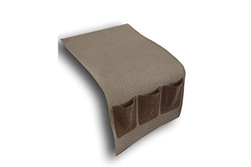 DRW Portamandos Polipiel para Lateral del sofá Beige y marrón 35x2x70 cm