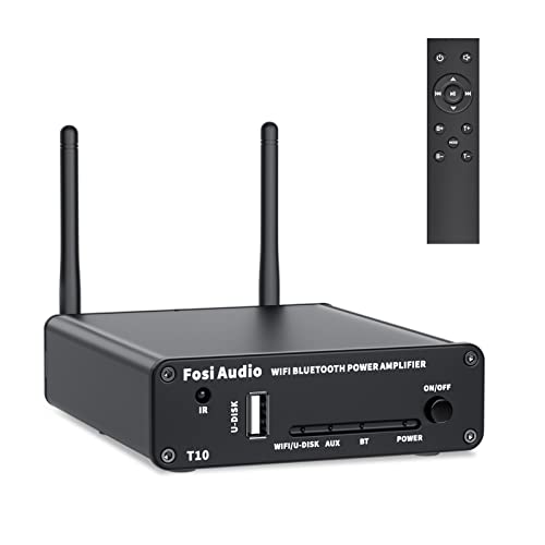 Fosi Audio T10 Amplificateur HiFi 200W, WiFi & Bluetooth 5.0 2.0CH Amplificateur HiFi stéréo, Module de routage WiFi sans Fil Intelligent, Klass-D 100W x 2 pour Haut-parleurs, télécommande Incluse