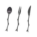 GLEAVI 3 PCS Branch Cutlery Set: Black Flatware for Cafe - Rustic Twig Utensils for Appetizer Fruit Party...