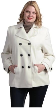Lee Cobb Women's Premium Faux Wool Plus Size Pea Coat Off White color