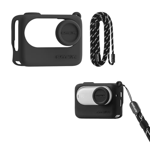 SHEAWA for Insta360 Go 3S ケース+レンズカバー+ネックストラップ カバー シリコンケース 首ストラップ 携帯に便利 レンズ保護 全面保護 保護ケース アクセサリー (ブラック)