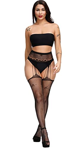 Image of Womens Suspender Pantyhose High Waist Fishnet Tights Fishnet Stockings Thigh High Stockings