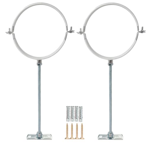 2 Sets Adjustable Pipe Bracket，Heavy Duty Galvanized Iron Stove Pipe Hanger Strap，Wall Support Chimney Pipe Holder，Round Split Ring Vent Conduit Carrier Kit，with All Mounting Screws (2-Inches)