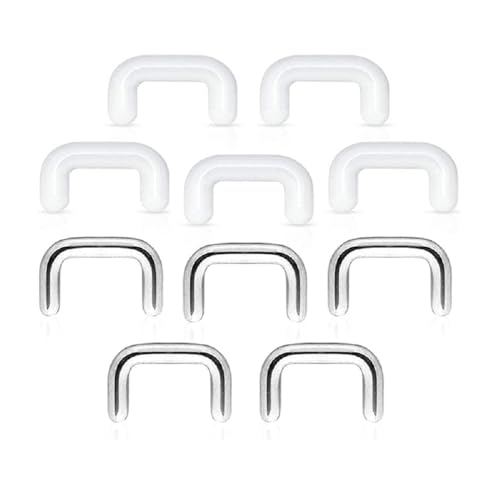 Pierced Owl Set of 10 Septum Ring Retainers in 316L Stainless Steel and Clear Acrylic (16GA (1.2mm))
