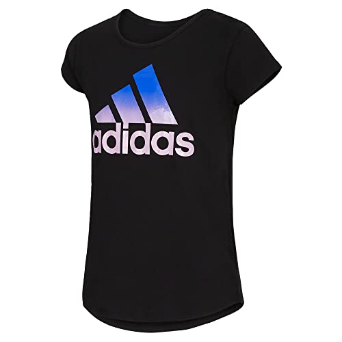 Image of adidas Girls Short Sleeve Scoop Neck Tee 22, Black with Multicolor, L (14)