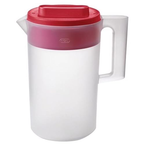 Pitcher, Simply Pour Clear/Red Pitcher Plastic 1 gal, plastic, 1 gal, helpful for family beverage service.
