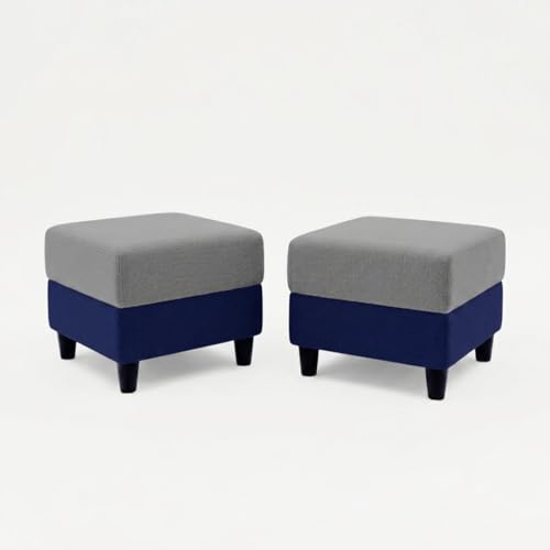 Image of STRIKON Plush 6 Seater L Shape Sofa Set with 2 Movable Ottoman | Flexible Layout |Silken Velvet Suede | Designer Sofa for Living Rooms & Office Spaces (Light Grey & Dark Blue)
