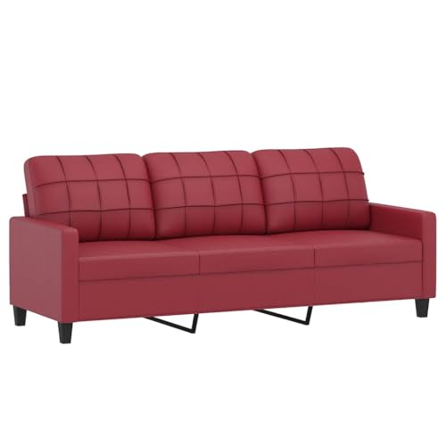 Willood 3-Sitzer-Sofa Couch für Wohnzimmer, Polstersofa mit Metallgestell, Loungesofa Zweisitzer Wohnzimmersofa Wohnzimmermöbel Weinrot 180 cm Kunstleder – Bild 4