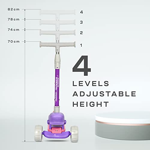 Image of R for Rabbit Road Runner Mario Scooter for Kids 3+ Years, 4 Level Height Adjustment, PU LED Wheels, Weight Capacity Up to 75 kg (Purple Pink)