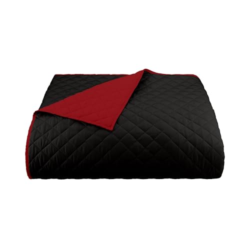 Image of Martex Reversible Coverlet, Full Queen, Ebony /Red | Lightweight, Durable, Soft, Easy Care, Reversible