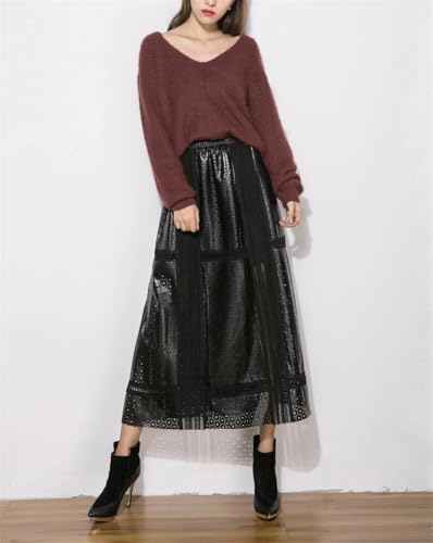 Women Winter Genuine Leather Hollow Out Punch Femini Ultra Long Patchwork Embroider Maxi Skirts Black M steampunk buy now online Women Winter Genuine Leather Hollow Out Punch Femini Ultra Long Patchwork Embroider Maxi Skirts Black M steampunk buy now online