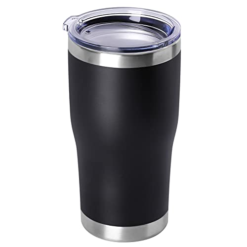 DOMICARE 20oz Tumbler with Lid Stainless Steel Tumblers Bulk, Double Wall Vacuum Insulated Coffee Travel Mug Powder Coated Tumbler, 1 Count (Pack of 1) Black