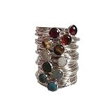 Handmade Gem Set Solid Sterling Silver Stacking Skinny Halo Ring with Co-ordinating Spacer Ring