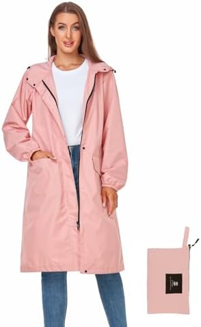 SaphiRose Women's Lightweight Packable Waterproof Long Rain Jacket