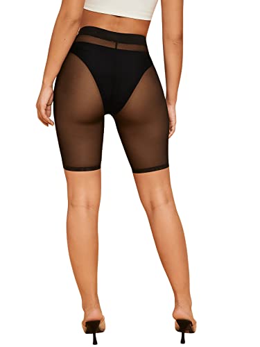 Sweatyrocks Women's Sexy Lace Trim Slip Shorts Yoga Bike Active Short Leggings Mesh Black M #TOP1