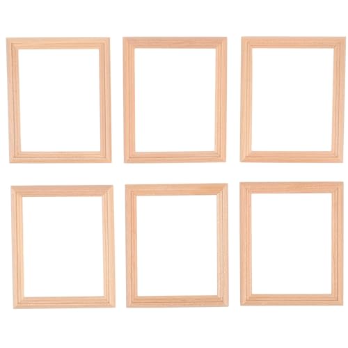 Exceart 6Pcs 1/12 Wood Dollhouse Furniture Unfinished Mini Photo Frame Artificial Miniature Scene Model DIY Wall Art Painting Toys for Nursery Room Photo Props