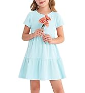 HOOGRIN Girls Waffle Knit Button Detail Tiered Dresses Short Sleeve Casual Sun Beach Dress