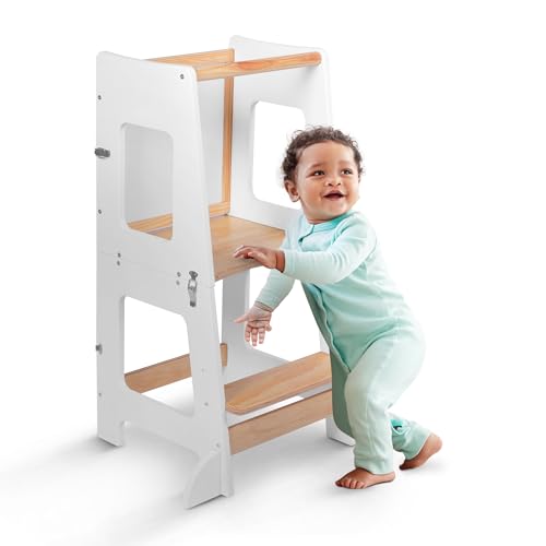 Kidoola Toddler Learning Tower & Mini Desk (up to 12 Years), Safe & Creative Toodler Tower for Kids, Toddler Steps Stool with Secure Safety Bars & Adjustable Height, Black & Whiteboard, Easy to Build