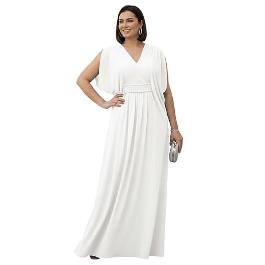 KOH KOH Womens Long V-Neck Summer Grecian Greek Bridesmaid Wedding Party Guest Flowy Formal Evening Slimming Vintage Maternity Gown Gowns Maxi Dress Dresses, Ivory White M 8-10