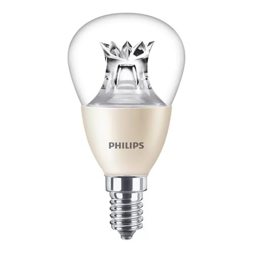 Image of Philips Master LED 5.5W (40W Equivalent) P48 Lustre E14 Small Edison Screw Clear Bulb | DimTone 2200K–2700K Warm White | 470lm | CRI 90+ High Colour Rendering | Fully Dimmable | Decorative UK SES Lamp