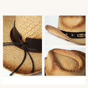 Comhats Cowboy Hats for Men Western Style Round Up Straw Beach Fedora Shapeable Brim Khaki Brown X-Large - Thumbnail 4