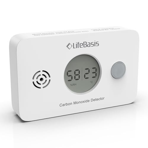 LifeBasis 3 en 1 Detector Monoxido de Carbono con Temperatura y Humedad, 10 Años Detector CO Pantalla LCD y Función Silencio Detector de Monoxido de Carbono Adecuado con Batería para Hogares, Hoteles