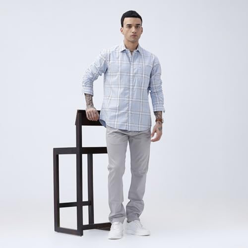 Image of BASICS 100% Cotton Checked Shirt for Men | Slim Fit | Everyday Smart Casual Wear | Full Sleeve