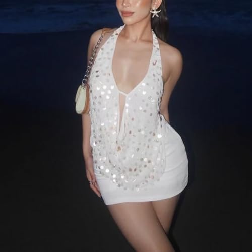 Y2k Tank Top Crop 90s Emo Shirt 2000s Cute Camisole 2025 Trendy Sequin Tops for Women Shiny Mcbling2