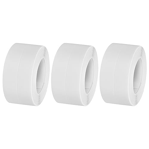 Image of uxcell Waterproof Seal Caulk Strip Tape Self Adhesive, 3pcs 10.5 Ft L x 1.5 inch W PVC Sealing Tape Caulking Tape for Kitchen Countertop, Bathroom, Toilet, Bathtub Floor Wall Corner, White