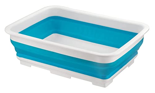 DASHMESH Rectangular Collapsible Washing Up Bowl, 10 Litre Foldable Washing Basin, Compact Storage, Space Saving, Kitchen Sink Bowl, Portable for Outdoor Camping Caravans (Blue)