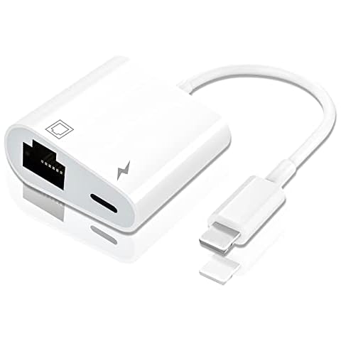 Lightnning to Ethernet Adapter, ARCELI 2 in 1 RJ45 Ethernet LAN Network Adapter with Charge Port Compatible with iPhone/iPad/iPod, Plug and Play, Supports 100Mbps Ethernet Network Cover