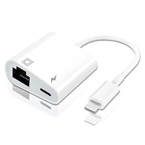 Lightnning to Ethernet Adapter, ARCELI 2 in 1 RJ45 Ethernet LAN Network Adapter with Charge Port Compatible with iPhone/iPad/iPod, Plug and Play, Supports 100Mbps Ethernet Network