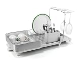Joseph Joseph Extend Steel Plus Extendable Dish Rack Steel, Small to Large Dish Drainer with Wine Glass Holder & Drain Spout